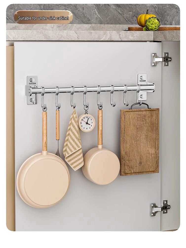 304 Stainless Steel No-Punch Kitchen Wall Hook: Multi-function Pot Lid Rack & Utensil Holder