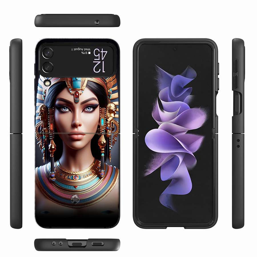Egyptian Queen Pharaoh Phone Case For Samsung Z Flip 6 7 5G Z Flip 5 Galaxy Z Flip 3 4 5G ZFlip Shockproof Hard Cover TPU PC Coq