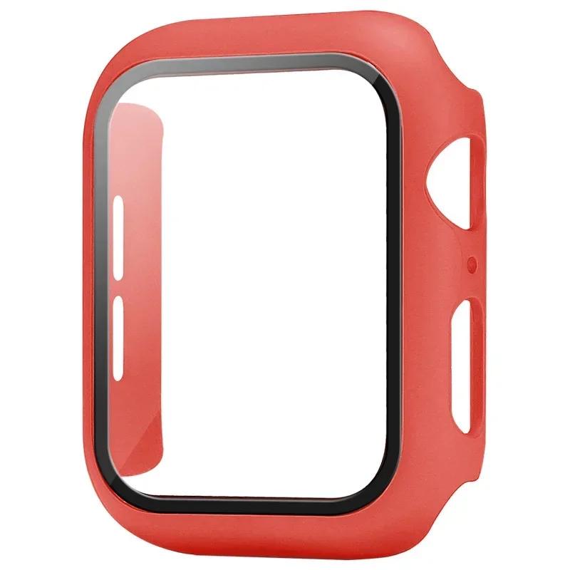 Tempered Glass+Cover For Apple Watch Case Series 9 8 7 6 5 se Screen Protector Film For IWatch 45mm 44mm 40mm 41mm Accessories