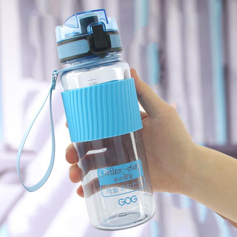 Transparent Space Cup Summer Bounce Cover Sports Water Bottle with Silicone Cover Plastic Sports Kettle