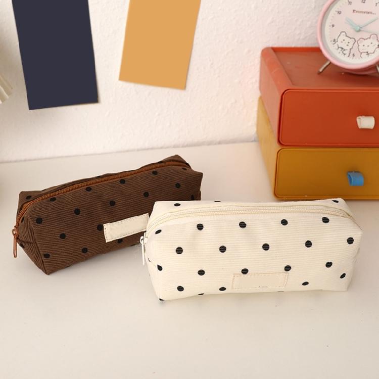 Dotted Print Fabric Pencil Case Big Capacity Pen Pouches Travel Makeup Storage Bag for School Offices Travel Daily Use
