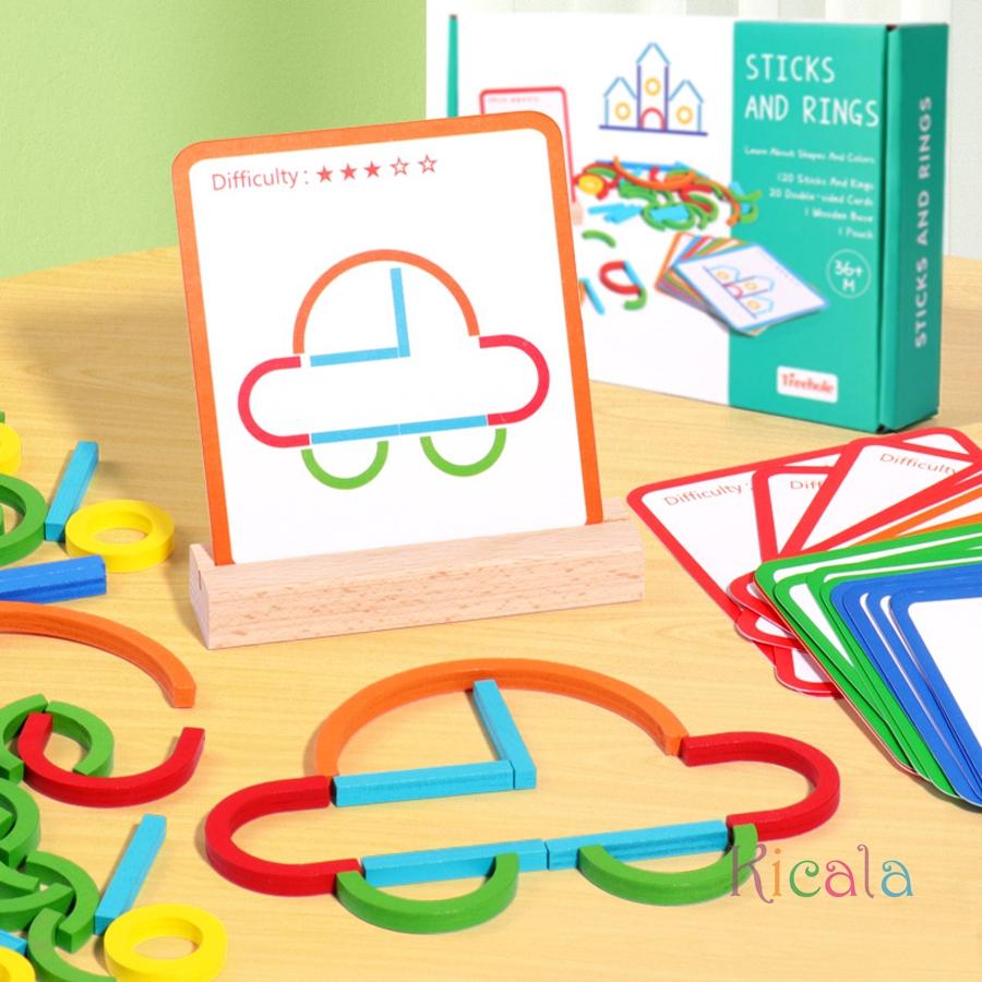 Montessori Toys Movable Letter Shapes Learning Toy Geometric Wooden Rings and Sticks Blocks Set Educational Toys for Toddlers