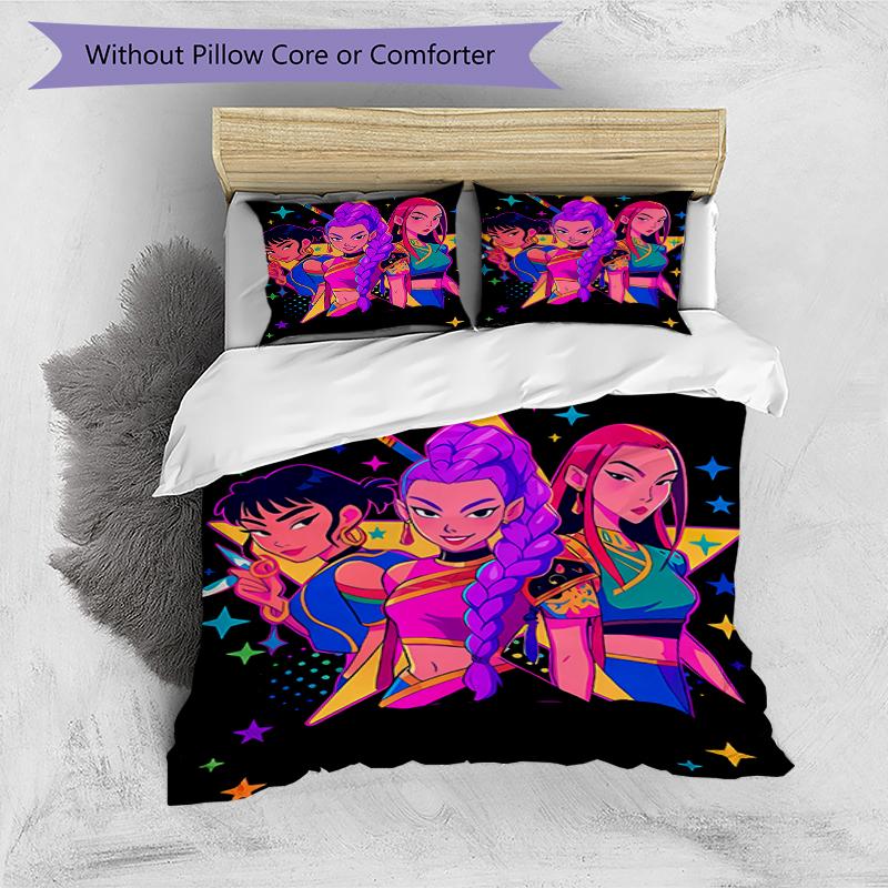 3pcs Kpop Hunter12 pattern bedding set duvet cover set includes duvet cover &pillowcases, perfect all season bedroom decoration & gift