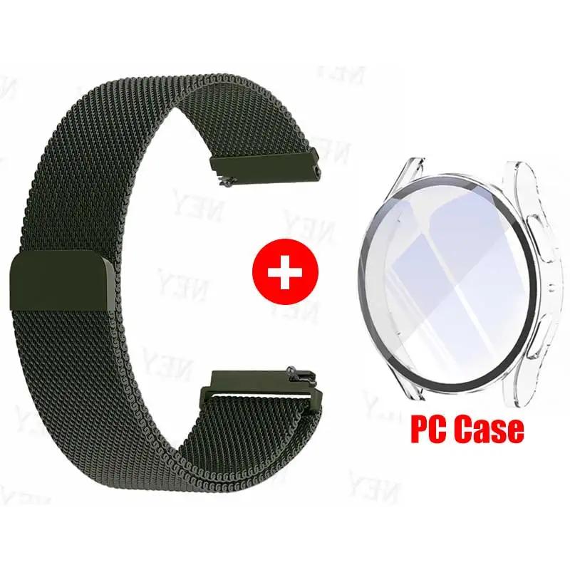 Glass Case+Strap for Samsung Galaxy Watch 7 6 5 4 40mm 44mm Milanese Loop 20MM Band PC Protector Cover Bumper Galaxy Watch 6 5 4