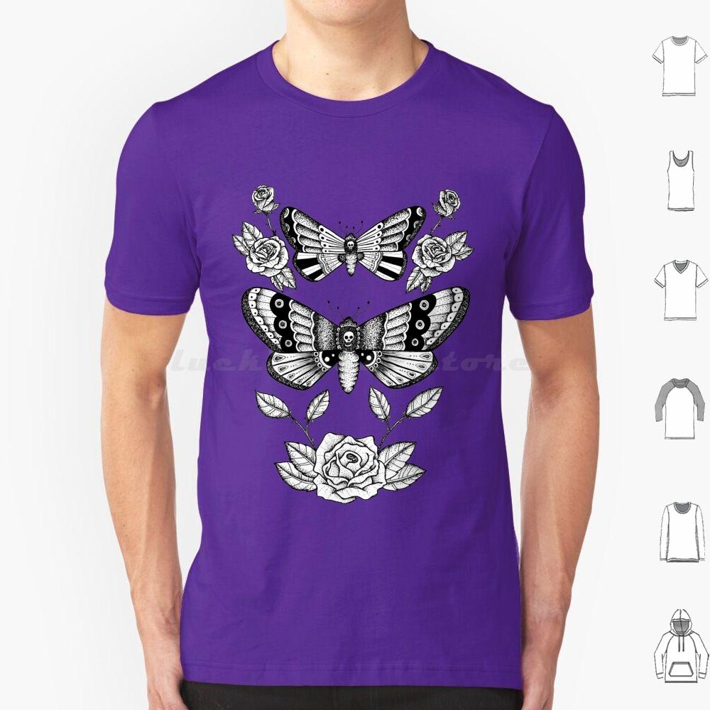Death Moths T Shirt Big Size 100 Cotton Death Moth Roses Death Moths Moths Moth Black And White Fine Liner Detail Dot Work