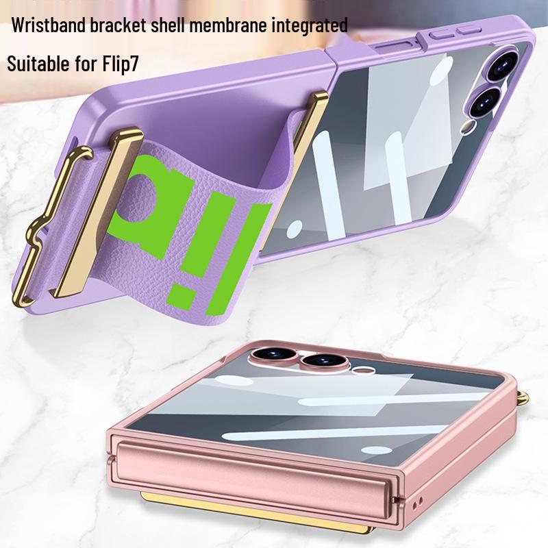 Ultradünne, modische Armbandhülle für Samsung Z Flip7 – Unifarben mit Anti-Peep-Schutzfolie