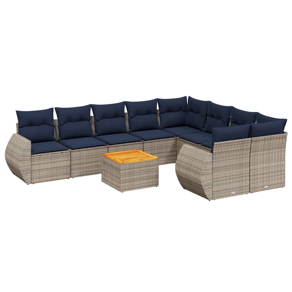 10 Piece Garden Sofa Set with Cushions Gray Poly Rattan