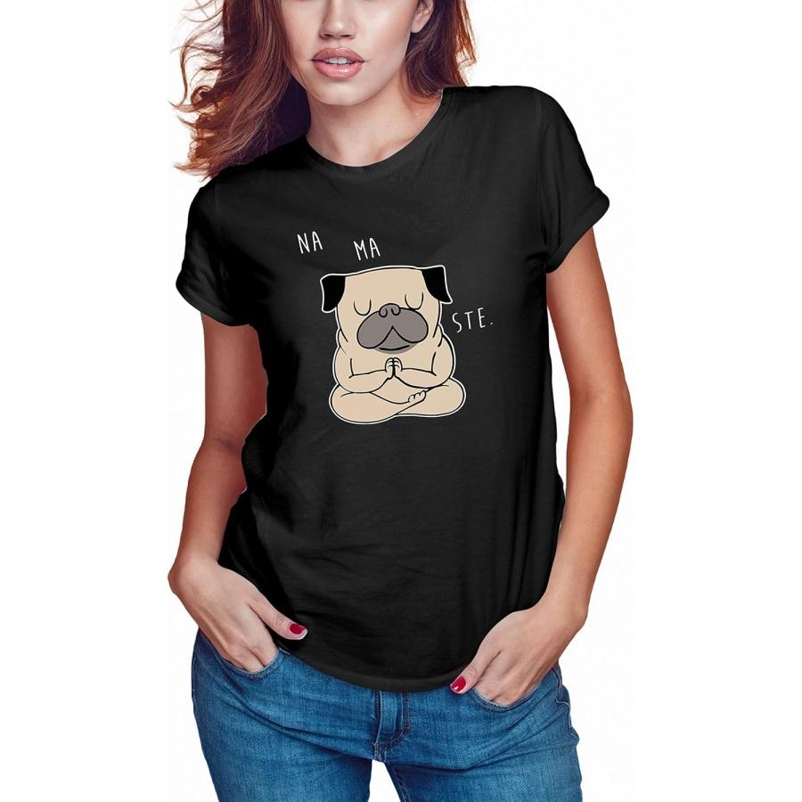 Namsate Pug Spiritual Meditation Yoga Women's Black T-Shirt Size XXL
