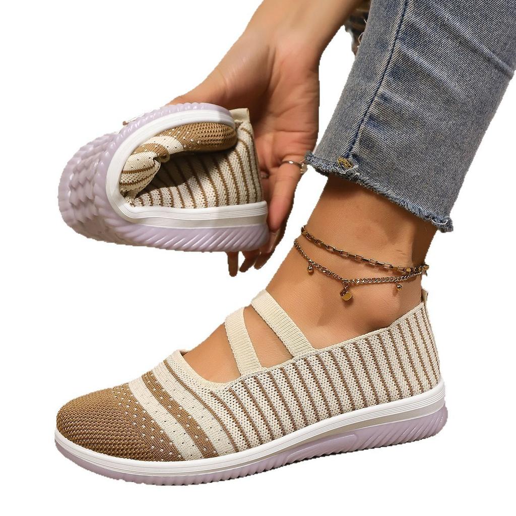 Fashion 2025 New Striped Knitted Platform Sneakers Women Breathable Mesh Non Slip Sports Shoes Woman Comfort Slip On Walking Shoes Mujer