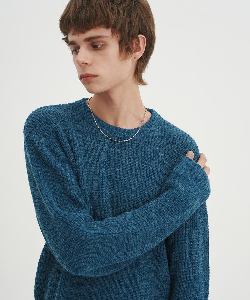 BLOND9 Crew Neck Rib Knit Sweater_Melange Blue (Type A)