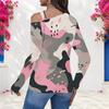 Women Plus Size Asymmetric Cutout Neck Cold Shoulder Long Sleeve Pink Gray Black Printed Fitted Top
