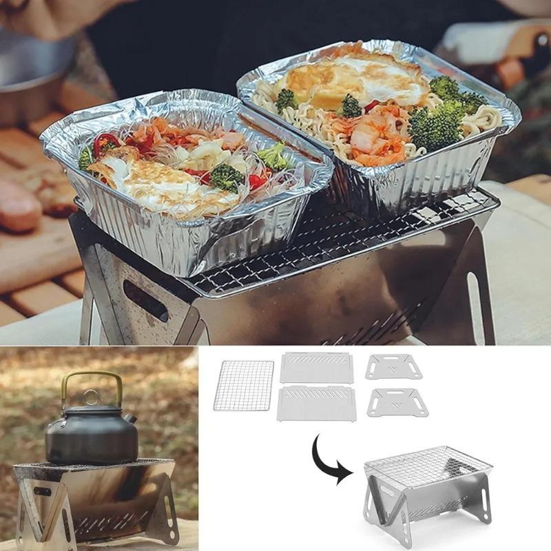 Stainless steel charcoal barbecue grill, outdoor camping charcoal grill, suitable for parties and beach picnics, portable