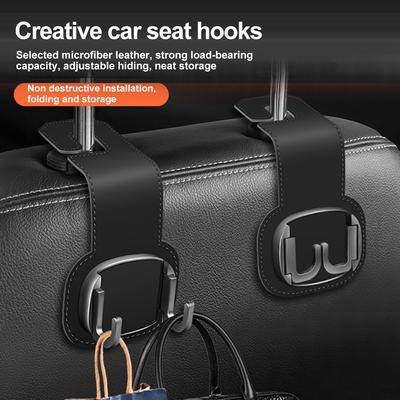 Car Seat Headrest Hook Vehicle Storage Hanger Purse Holder Folding Double Hook For Purses And Bags Car Organization Accessories