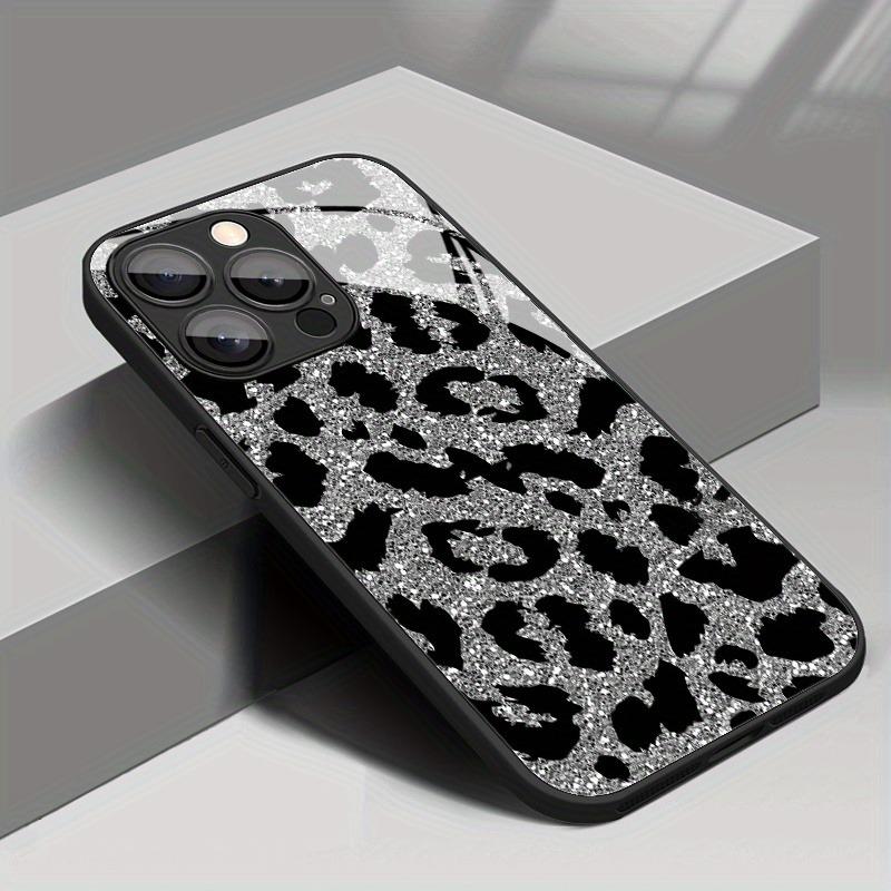 White Flash Leopard Pattern Tempered Glass Black Phone Case For Samsung Galaxy S25 S24 S23 Ultra Plus FE Cover