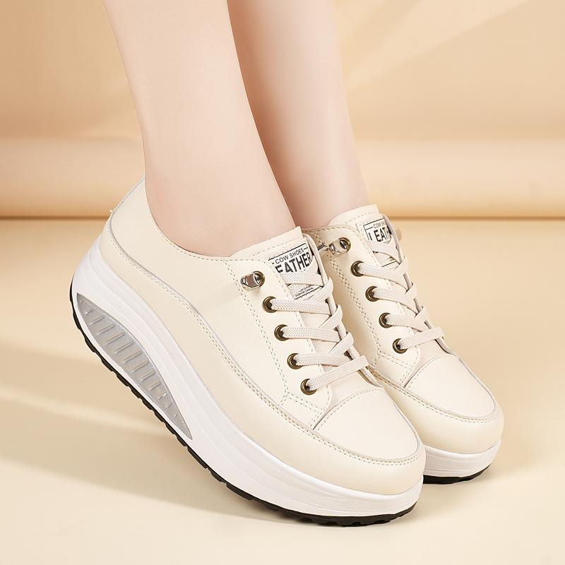 35-41 Women's Leather Lace-up Platform Rocker Shoes Wedge shoes Casual Shoes