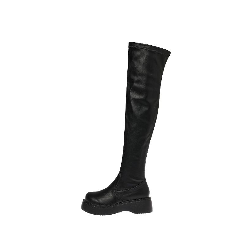 New Elastic Thin Round Head Waterproof Platform Thick-soled Over-the-knee Long Boots Women's Long Boots Thick Leg High Boots