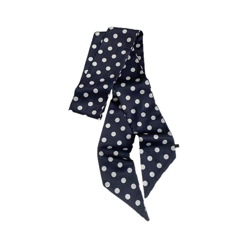 Polka dot silk scarf, long strip, high-end sense, summer retro binding, ribbon, streamer, multi-purpose, small scarf, headscarf, headband, belt.