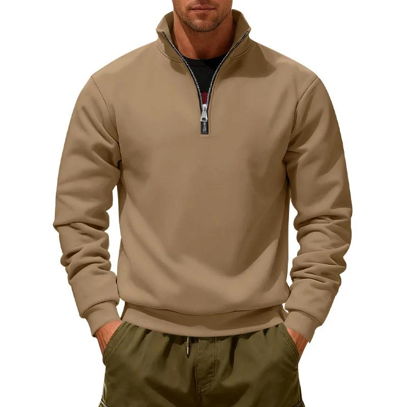 Winter Fleece Heavy Sweatshirts Loose Outdoor Men's Warm Half Zipper Stand-Up Collar Pullover Sports Hoodie Men