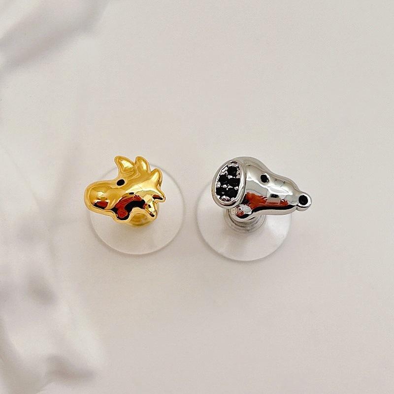 

Snoopy Joint Earrings Light Luxury Fashion Gold And Silver Color Matching Necklace Collarbone Chain Cute Cartoon Necklace Earrings