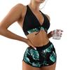 Ladies' Leaf Print Fashionable And Sexy Bikini Three Piece Swimsuit Set
