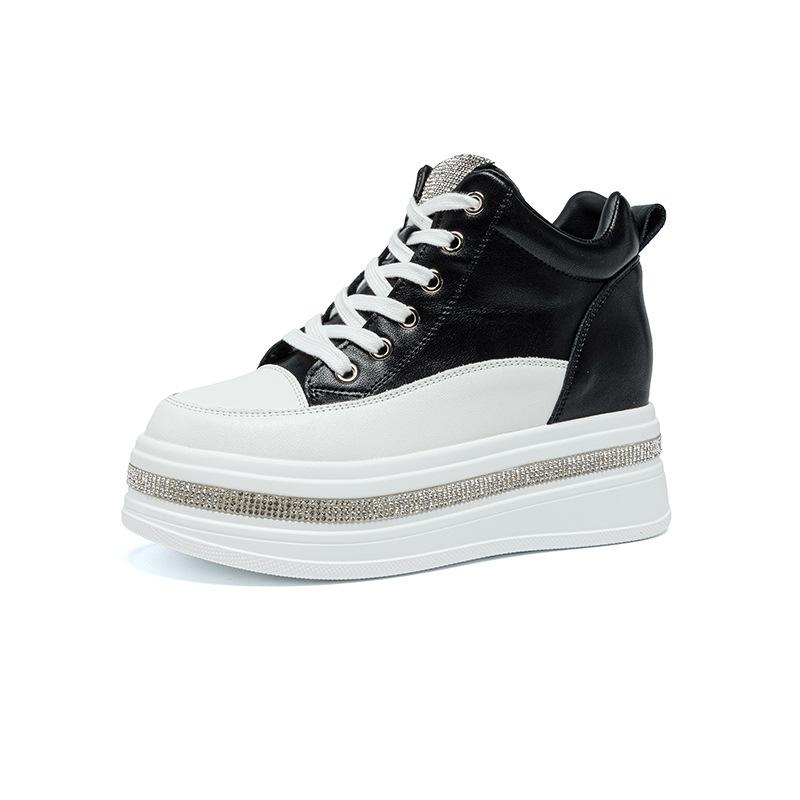 

7cm Cow Platform Wedge Chunky Sneakers Mixed Color Spring Women Genuine Leather Autumn Ankle Boots Ladies Booties Shoes 40 чёрный