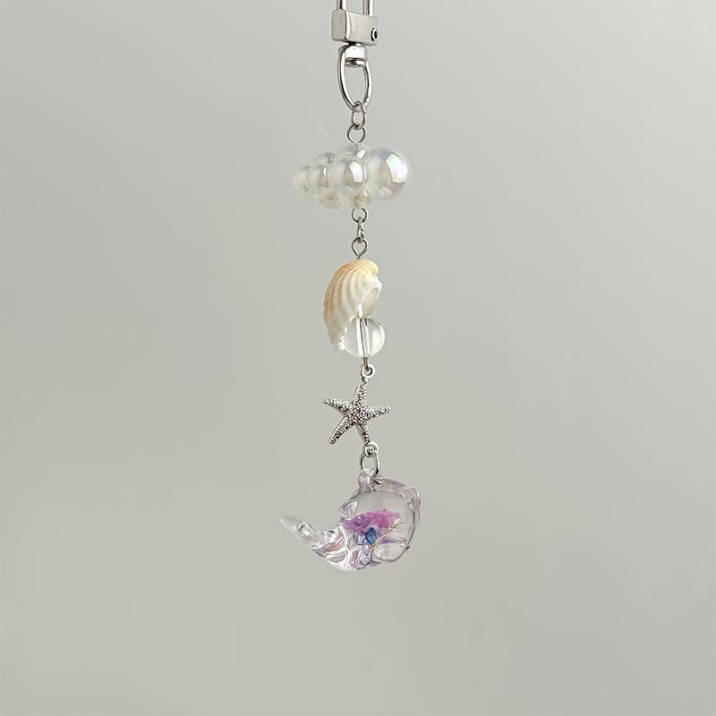 Stylish Shells And Pearls Pendant Keychain Ocean Pentagram Phone Strap Charm Cute Beaded Cell Phone Strap Bag Keychain