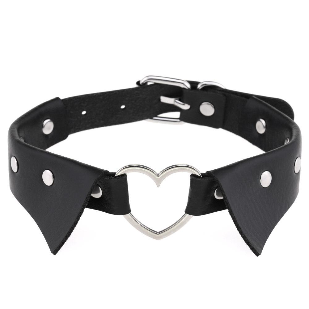 Heart Shirt Collar Faux Leather Choker, Punk Style Collar Necklace Clavicle Chain for Women