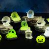 Mini Luminous Halloween Ornament Bat Pumpkin Skeleton Ghost Micro Landscape Dollhouse Model Car Interior Home Desktop Decoration