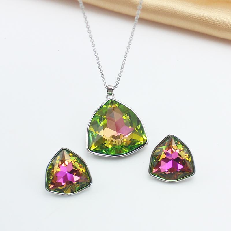 Edelstahlkette 3D Doppellagig Blaue Zirkonia Blume Anhänger Halsketten Ohrringe Zirkon Set für Damen Schlüsselbein Halsband Geschenk