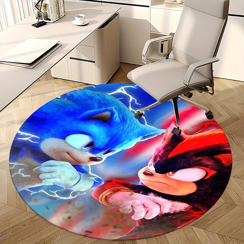 1pc Sonic the Hedgehog vs. Knuckles Anime Design Round Carpet - Office Chair Mat, Non-Slip Rug for Home Decor