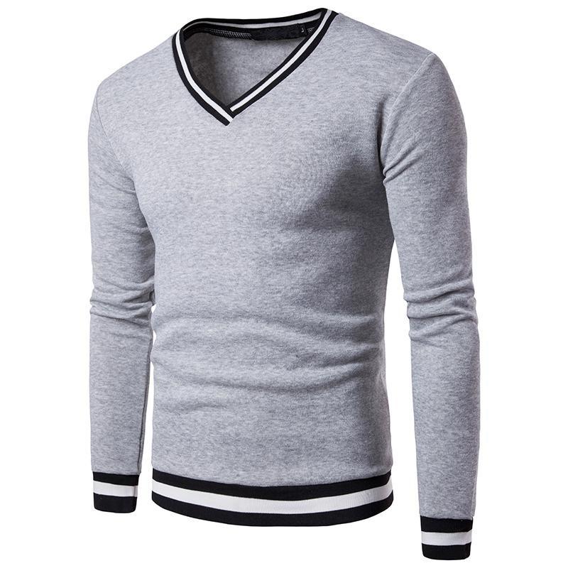 

Solid Color V-Neck Plain Long Sleeve Pullover Men s Sweatshirts XXXL світло-сірого кольору
