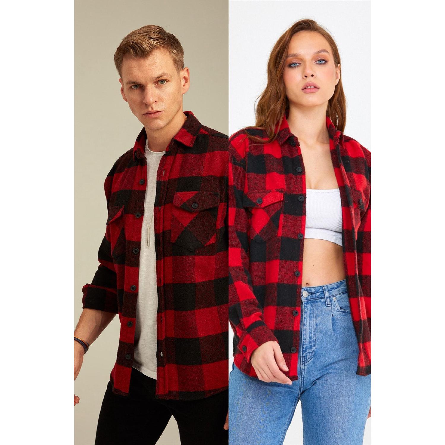 

Красная рубашка лесоруба унисекс с карманами и клапанами — единая цена S спаржевый