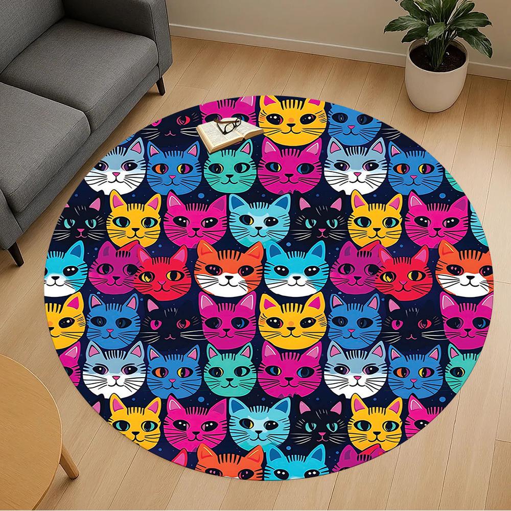 1pc Cat Pattern Round Chair Mat Area Rug - Non-Slip, Floor Mat for Office, Bedroom, and Indoor Decor -1002088