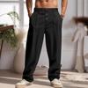 Pantaloni da uomo casual in lino a gamba larga con coulisse in vita tinta unita