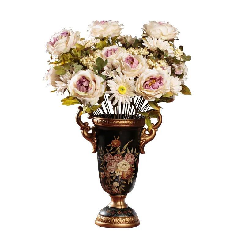 Vintage Ceramic Vase Handmade Nordic Pottery Rustic Tabletop Decotive Vase Creative Tall Footed Double Handle Vase Home Decor