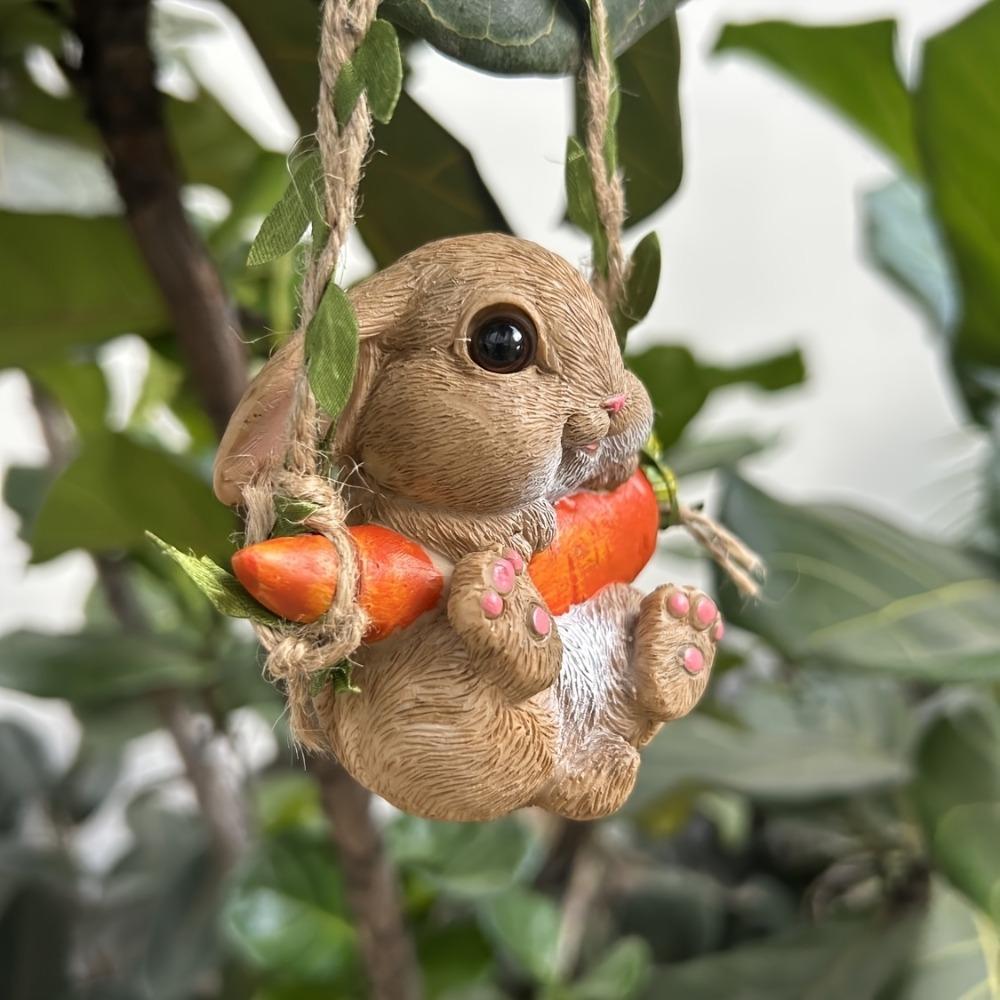 Swing Bunny Garden Statue Resin Sculpture Cute Handpainted Hanging Animal Figurine Decoration for Office Gift Trees Home Rabbit