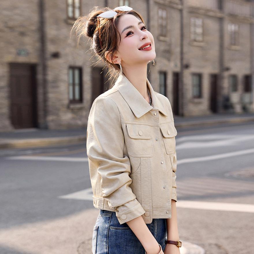 Small short leather jacket spring new women's slim and thin leather jacket motorcycle suit