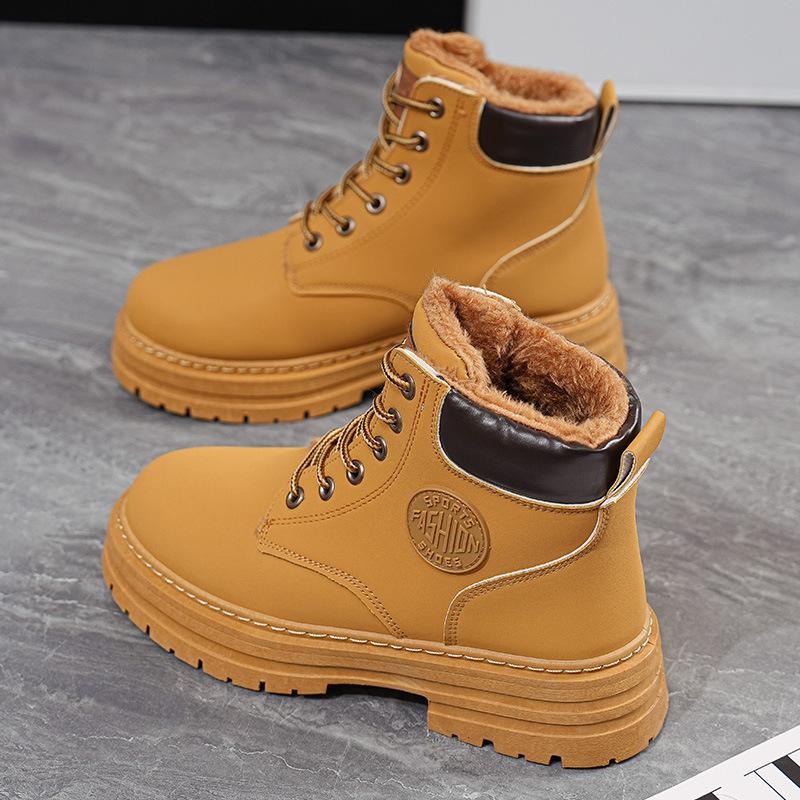 thick-soled Martin boots women's new autumn and winter British wind rhubarb boots velvet cotton shoes resume work short boots