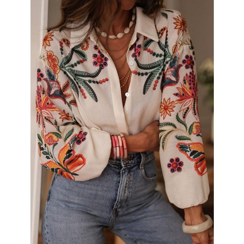 

Новые свободные рубашки с длинным рукавом, с цветочным принтом, весенне-летние, повседневные блузки, с воротником, простые топы, с длинным рукавом, простые, милые, офисная одежда S