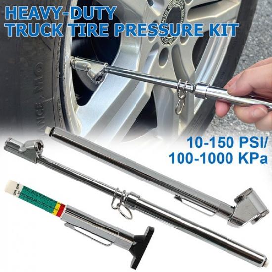 

Pair Heavy Duty Dual Head Chrome Tire Air Pressure Gauge Truck Tread Depth Tool