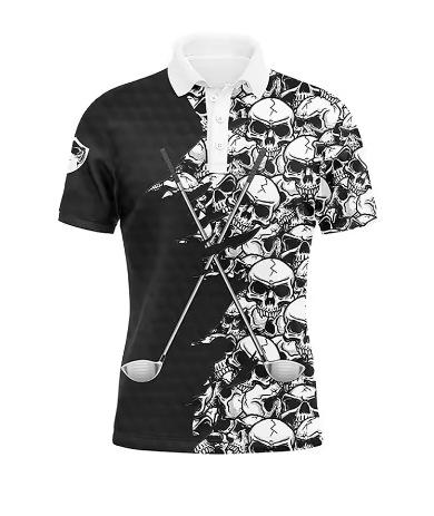 3D Printed Golf Club Polo Shirt Cool Skull Pattern T-Shirt Summer Casual Short Sleeve XXS