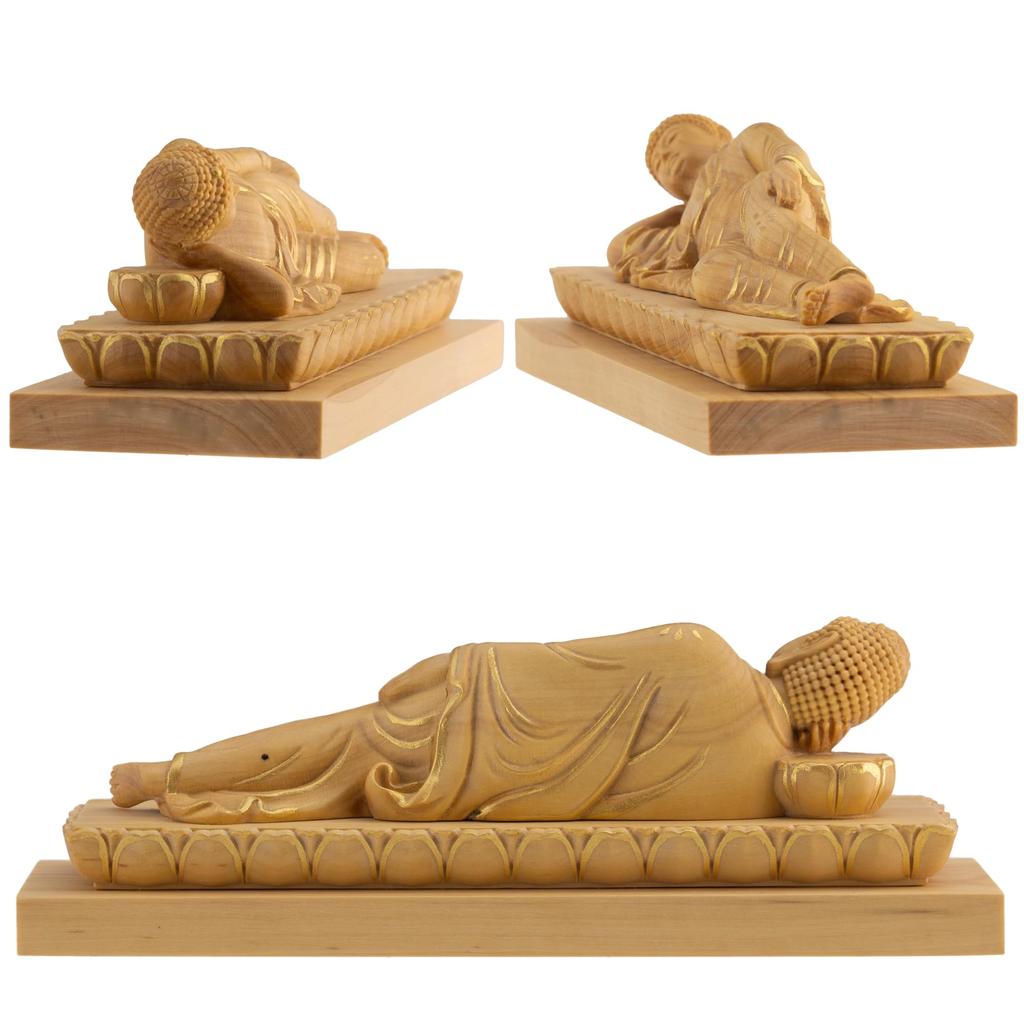 Tiny Buddha Shaka Nirvana 4cm Shaka Nyorai Buddha Wood Ornament (wood Boxwood, Gold-dust Finish) - Figure, Carving, (GSB Shakanehanzo)