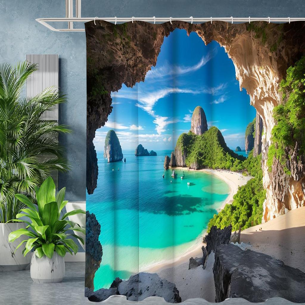Plážový vzor Sprchový závěs do koupelny Vodotěsný Se 12 háčky Domácí dekorace Doprava zdarma