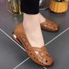 Hollow Women's Shoes Summer Breathable Bag Head Middle-aged and Elderly Mother Sandals Leather Soft Sole Women's Hole Single Shoes Comfortable and No