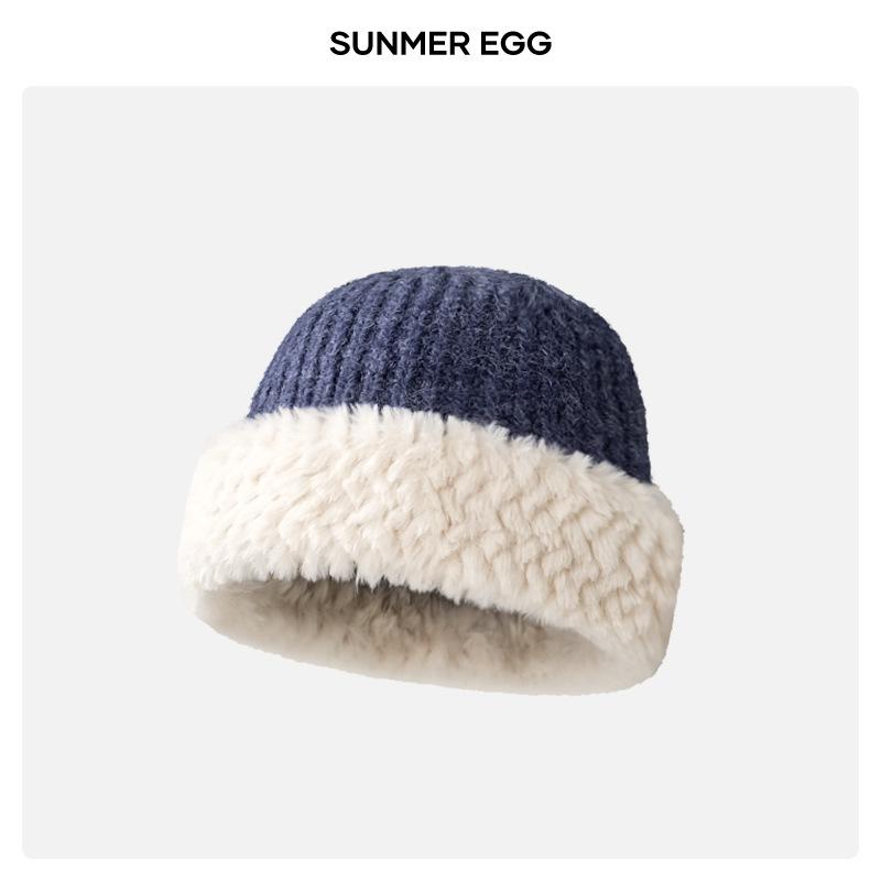 Imitation Fox Hair Plush Hat Female Winter Face Small Thickened Warm Bucket Hat Big Head Circumference Cold Basin Hat