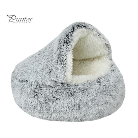 

Кровать для кошки круглая пушистая с капюшоном пещера для кошки зимняя плюшевая успокаивающая спокойная гнездышко для питомца уютная пещера из искусственного меха для маленьких питомцев S серый