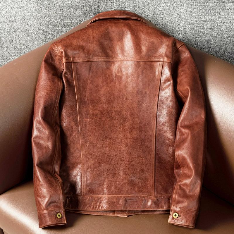 Oil Wax Head Layer Cowhide Leather Genuine Leather Jacket for Men's Youth Denim Suit Lapel Slim Autumn and Winter Jacket