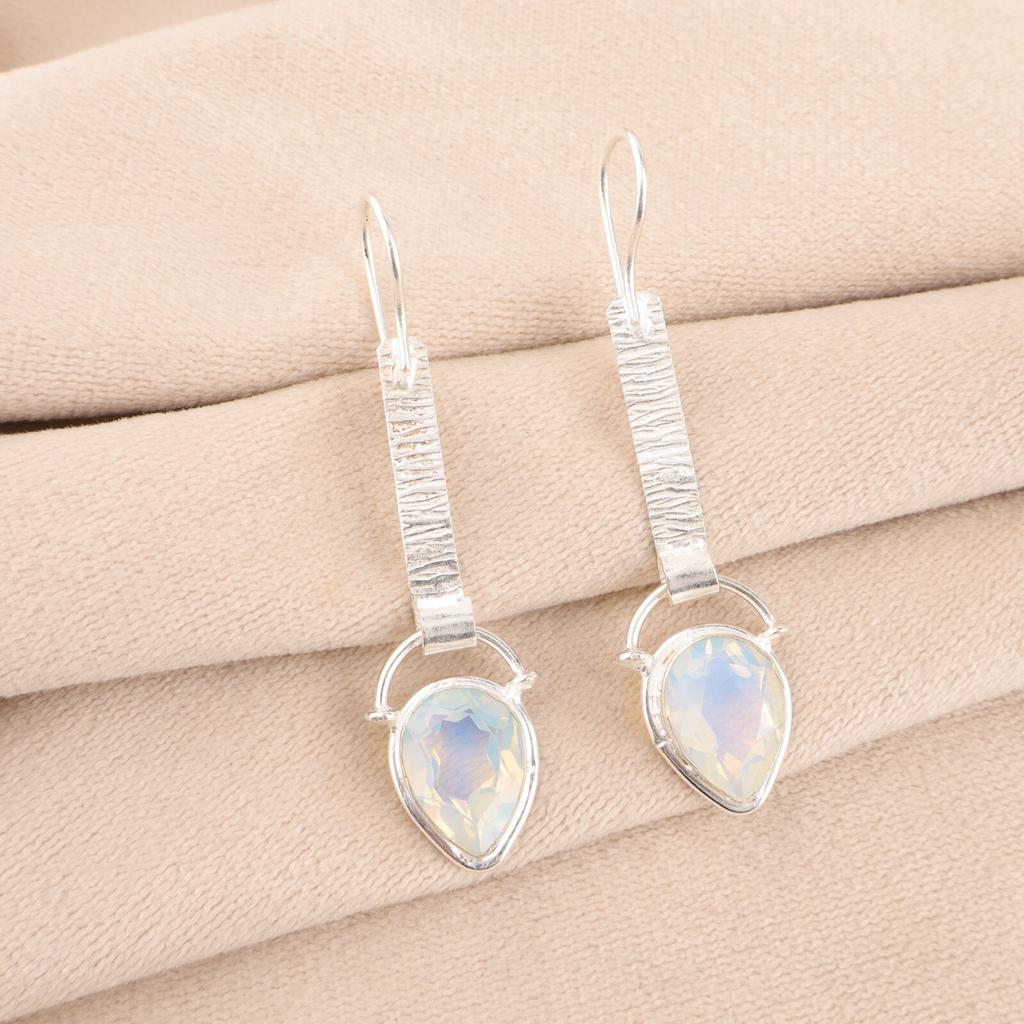 Milky Opal Gemstone 925 Solid Silver Jewelry Handmade Drop/Dangle Earrings 2.3" EE-166-16