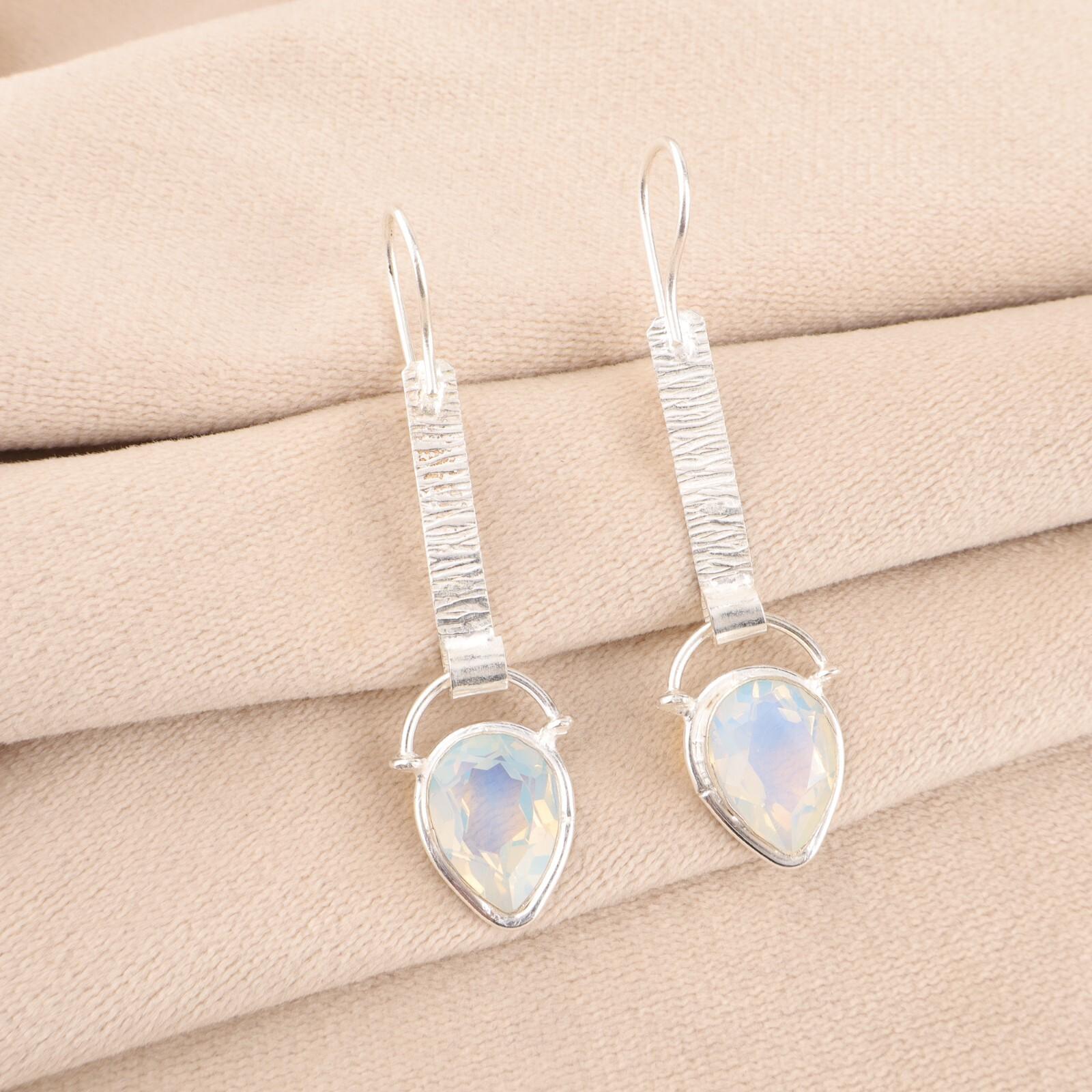 

Milky Opal Gemstone 925 Solid Silver Jewelry Handmade Drop/Dangle Earrings 2.3 EE-166-16