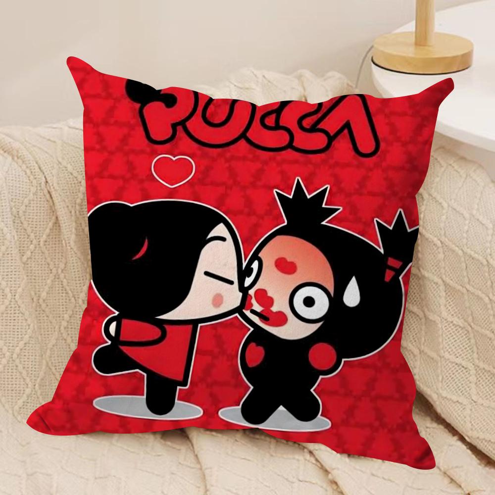 Kawaii P-Pucca Anime Cushion Cover Silky Short Plush Double-Sided Printed Pillow Case for Sofa All Seasons Home Decor Gift